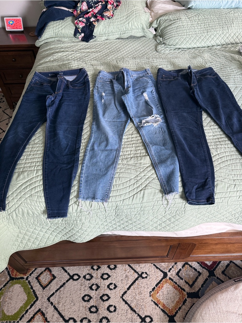 Women's Skinny Jeans Trio - Dark Blue, Medium Blue, Light Blue Distressed - Picture 2 of 11
